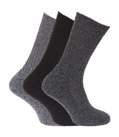 Mens Wool Blend Non Elastic Top Light Hold Socks (Pack Of 3) (Black/Grey) - UTMB159