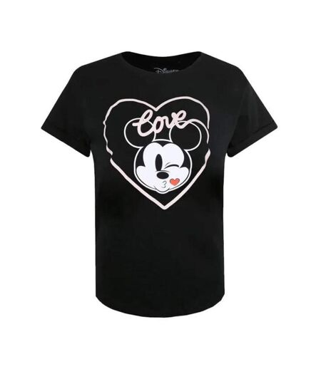 T-Shirt noir femme disney  mickey love kiss