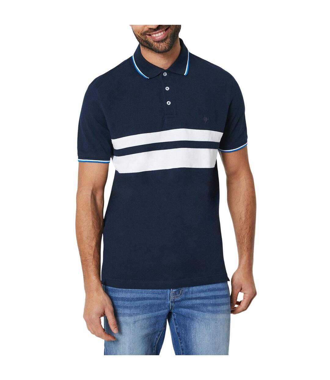 Mens Carter Stripe Polo Shirt Navy Maine-1