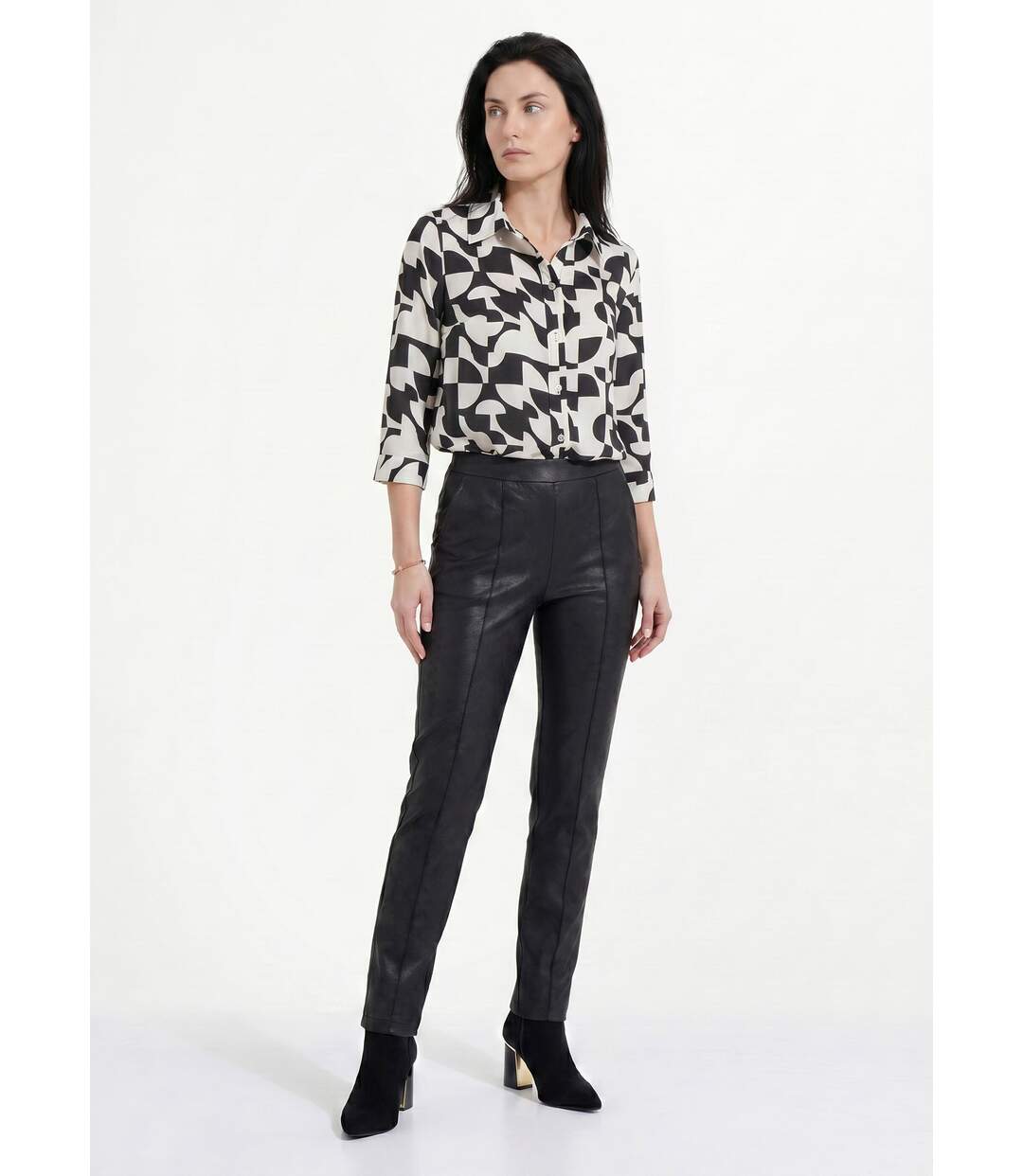 Pantalon droit enduit, semi-élastiqué-3