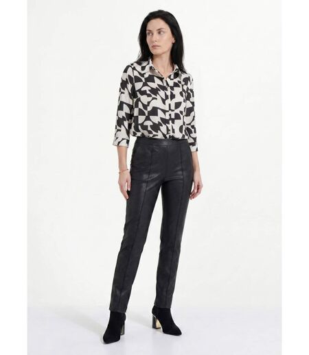 Pantalon droit enduit, semi-élastiqué