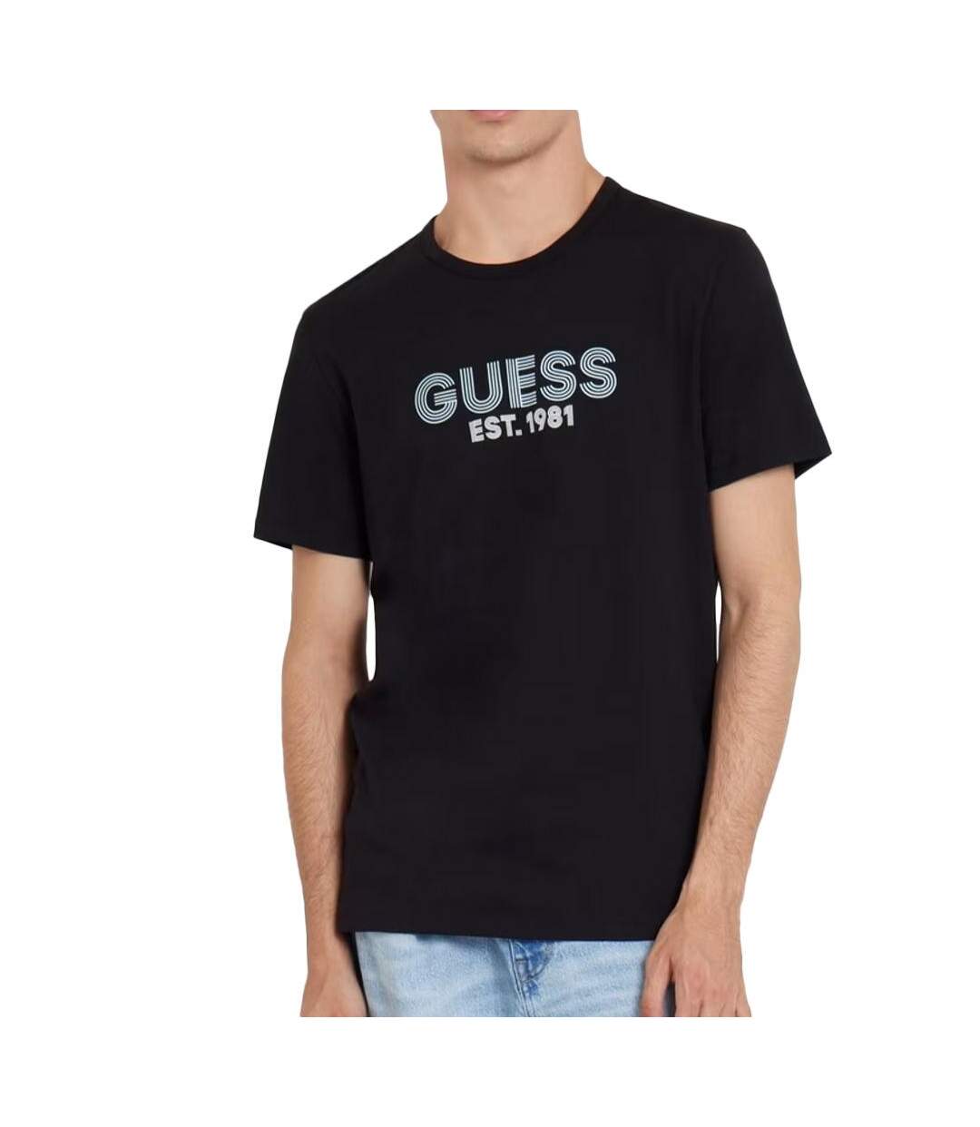 T-shirt Noir Homme Guess Design - S