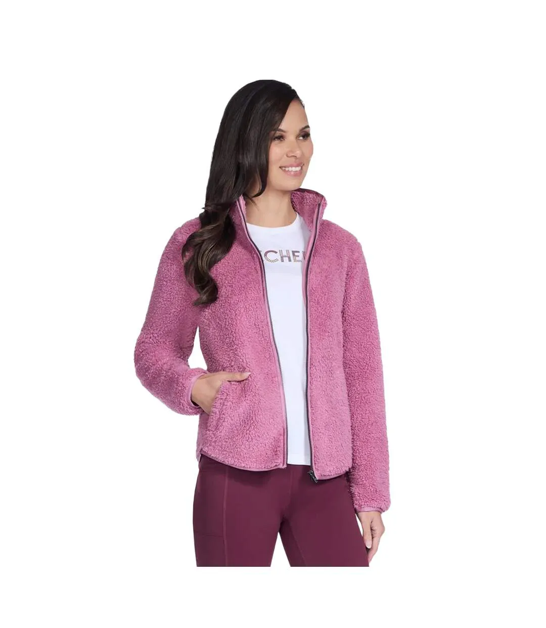 Womens/ladies Sherpa Jacket Rose Skechers-1