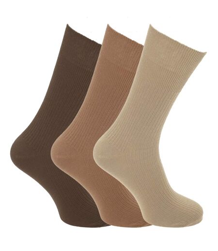 Mens Big Foot Non Elastic Diabetic Socks (3 Pairs) (Shades Of Brown) - UTMB385