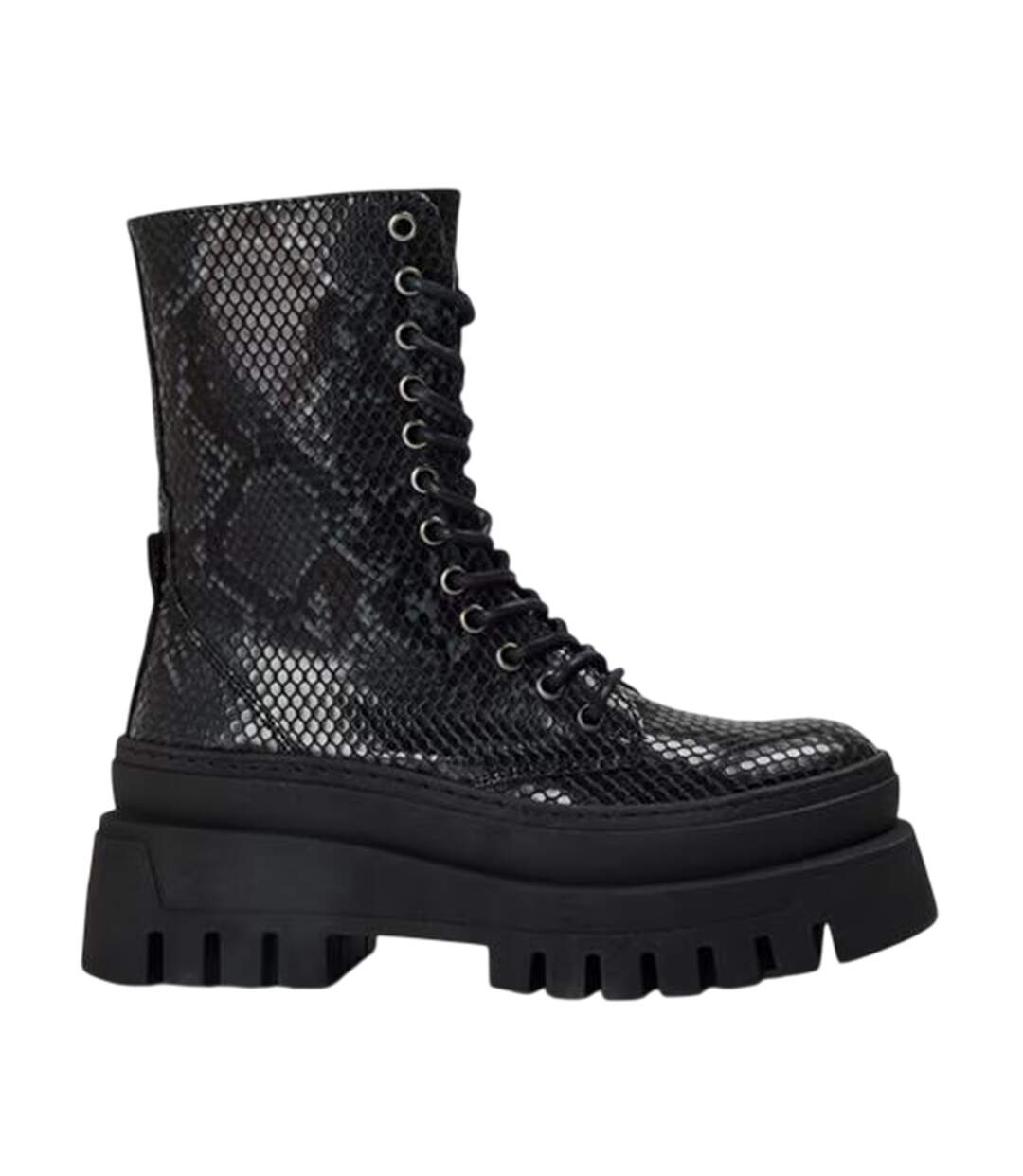 Womens/ladies Coast Snake Print Platform Combat Boots Black Steve Madden-1