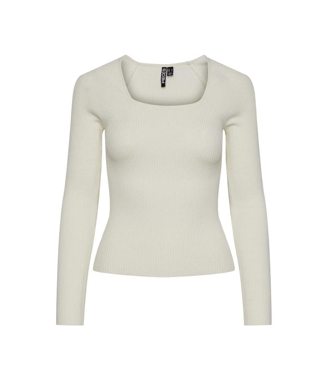 T-Shirt manches longues blanc femme pieces kalu-1