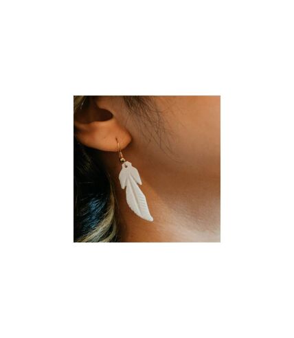 Long Tree Leaf Shell Lightweight Minimalist Beach Dainty White Drop Hook Earring