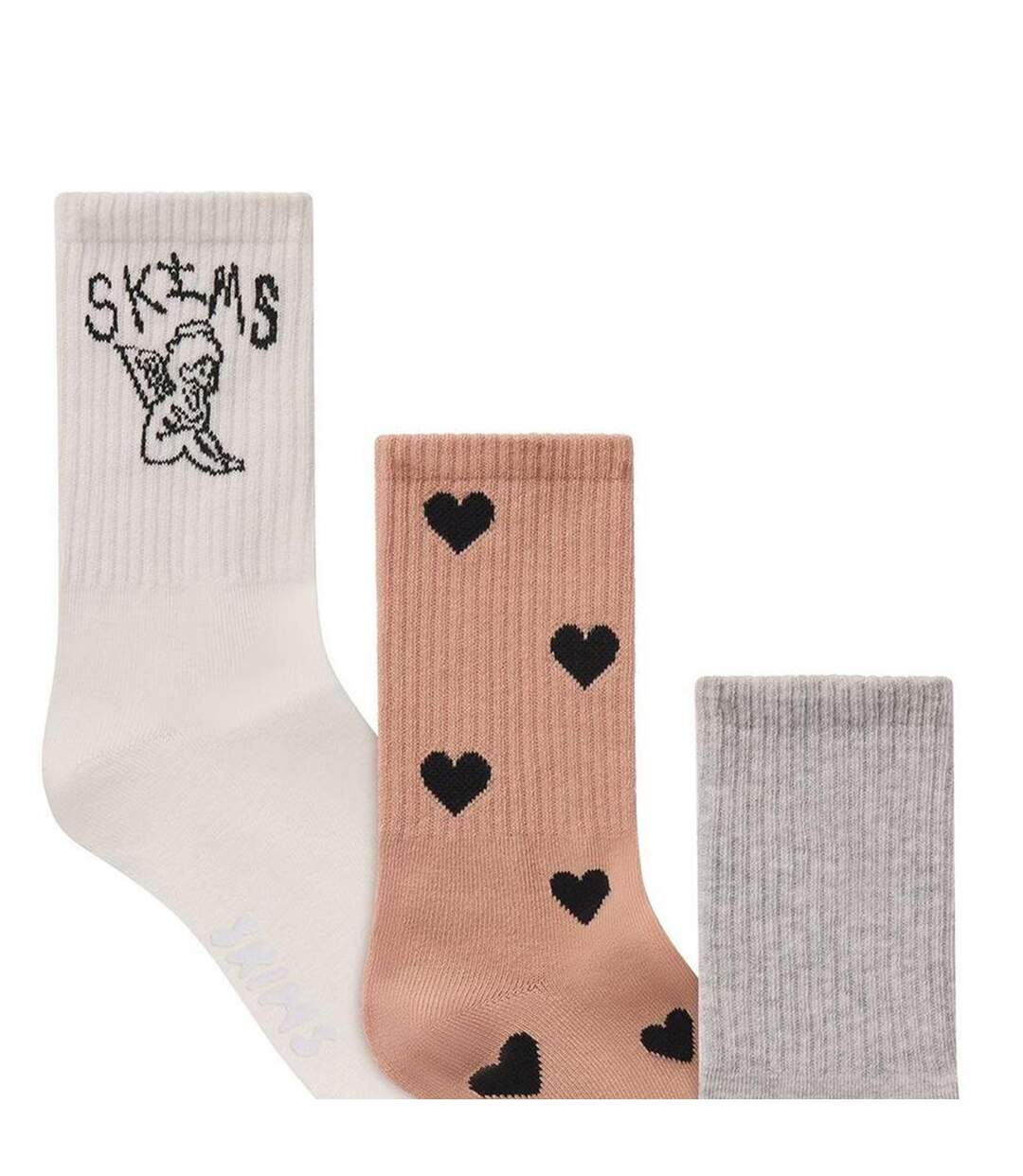 Lot De 3  Chaussettes Motif/style Cœur Femme Blanc Marron Gris Skims-3