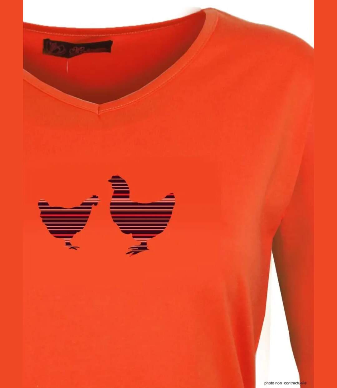 Tee-shirt MAYFLOWER NAPOLI1 orange à sérigraphie poule : confort et peps animalier-4