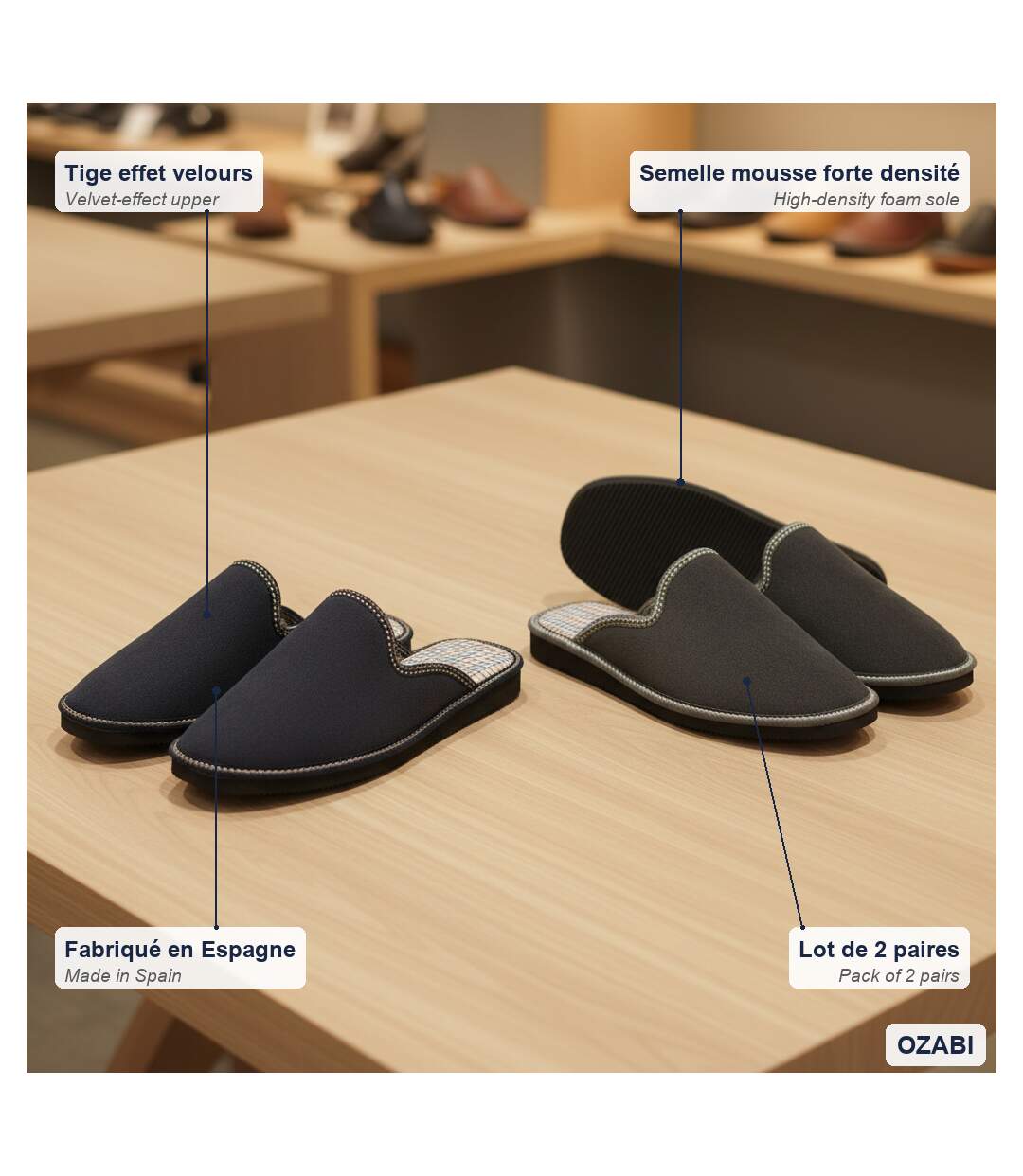 OZABI Pack de 2 Paires Pantoufles Mules Homme Fabriquées en Espagne-5
