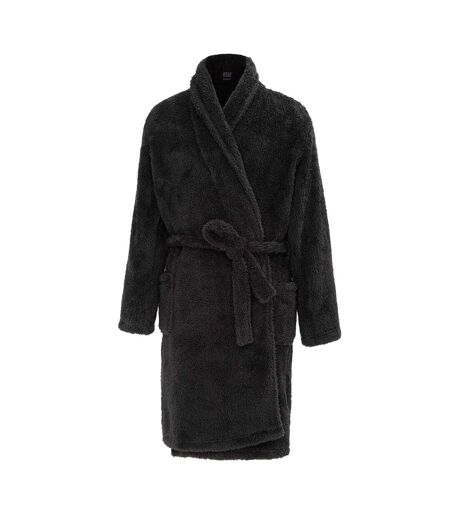 Mens Plush Fleece Long-sleeved Robe Black Howick