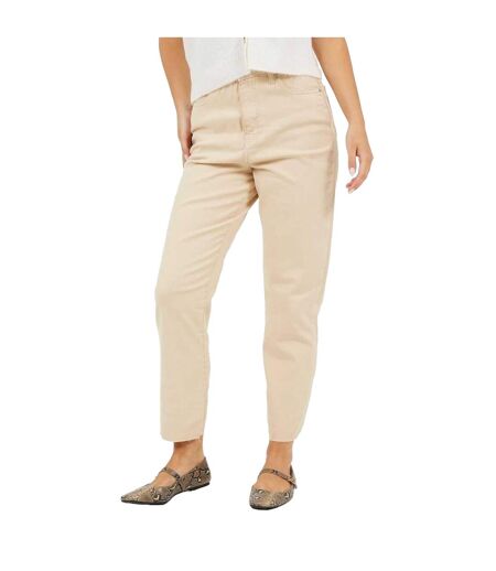 Womens/ladies Cotton Raw Hem Mom Jeans Sand Brave Soul