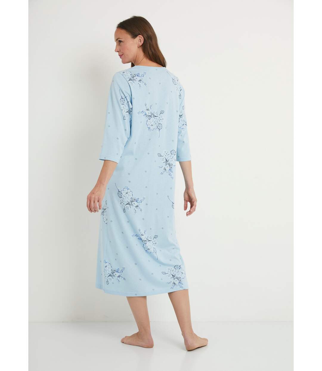 Chemise de nuit mi longue coton brodé manches 3/4-2