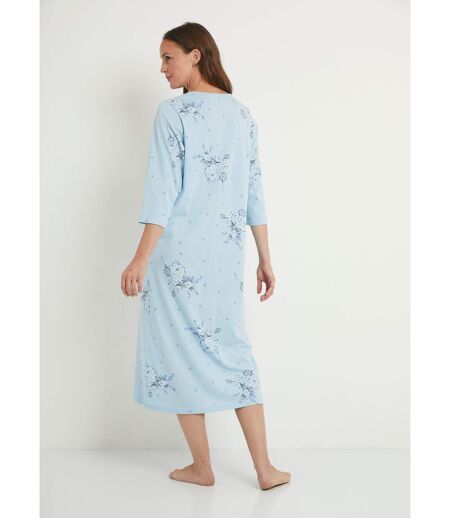 Chemise de nuit mi longue coton brodé manches 3/4