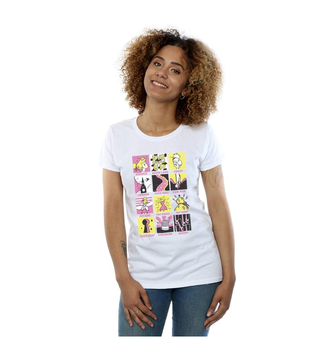 Disney T-shirt en coton à carreaux Fée Clochette Femme/Femme (Blanc) - UTBI43860-2