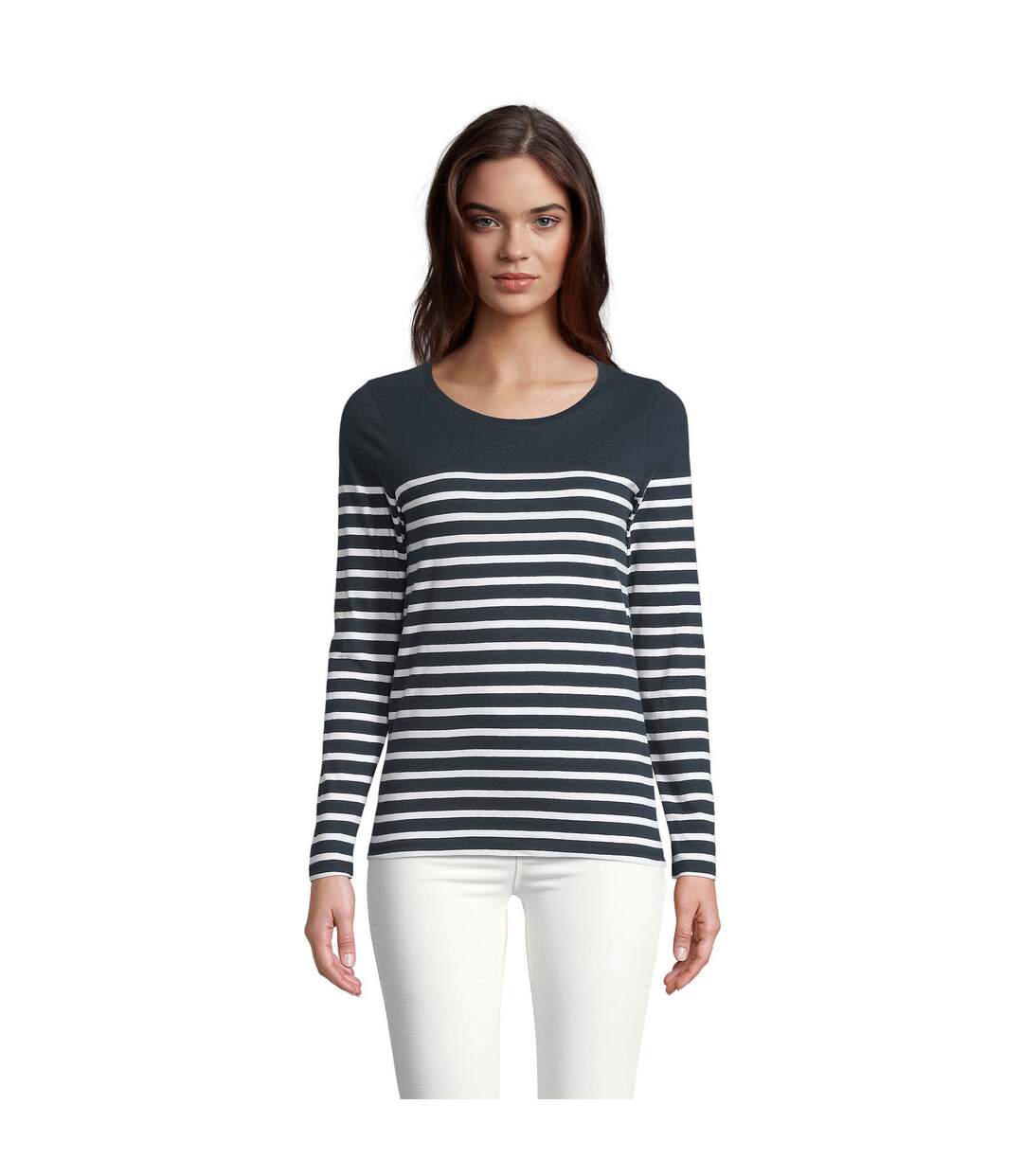 Womens/ladies Matelot Striped Long-sleeved T-shirt French Navy SOLS-1