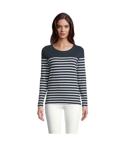 Womens/ladies Matelot Striped Long-sleeved T-shirt French Navy SOLS