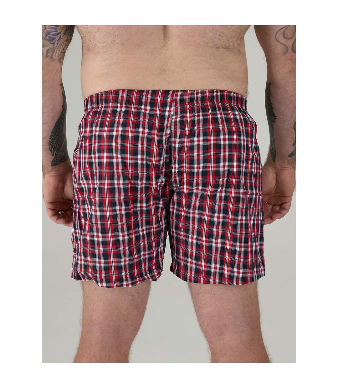D555 Caleçons Grande Taille Plaid Homme Bleu Marine Rouge Duke-4