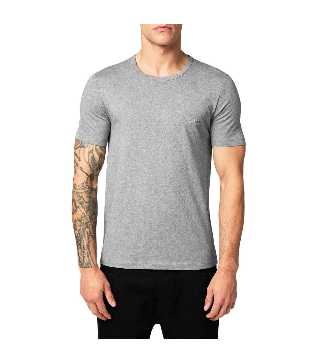Lot De 3  T-shirts Motif/style Logo Brodé Homme Blanc Noir Gris Boss-3