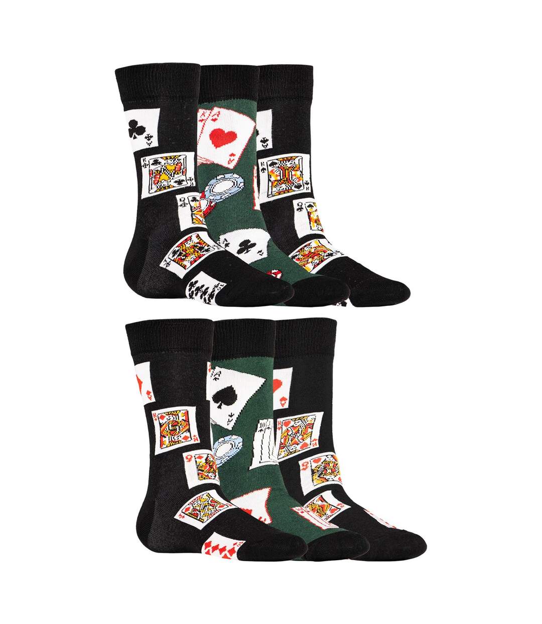 Pack Of 6  Mens Royal Flush Poker Cotton Socks  Black Multicoloured Soxy-2