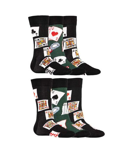 Pack Of 6  Mens Royal Flush Poker Cotton Socks  Black Multicoloured Soxy