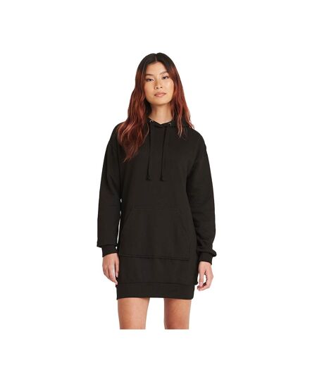 Womens/ladies hoodie dress jet black Awdis