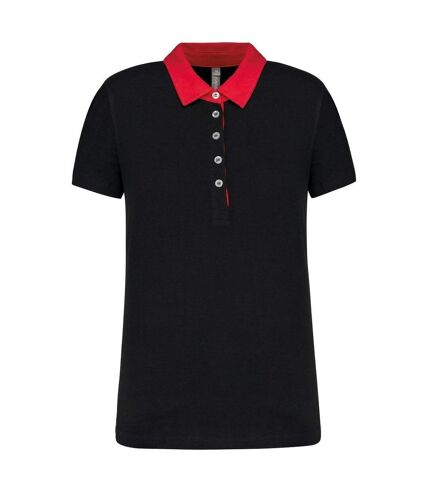 Polo bicolore pour femme - K261 - noir et rouge