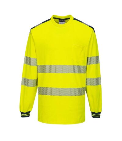Portwest Mens PW3 Cotton Hi-Vis Comfort Long-Sleeved T-Shirt (Yellow/Navy) - UTPW1094