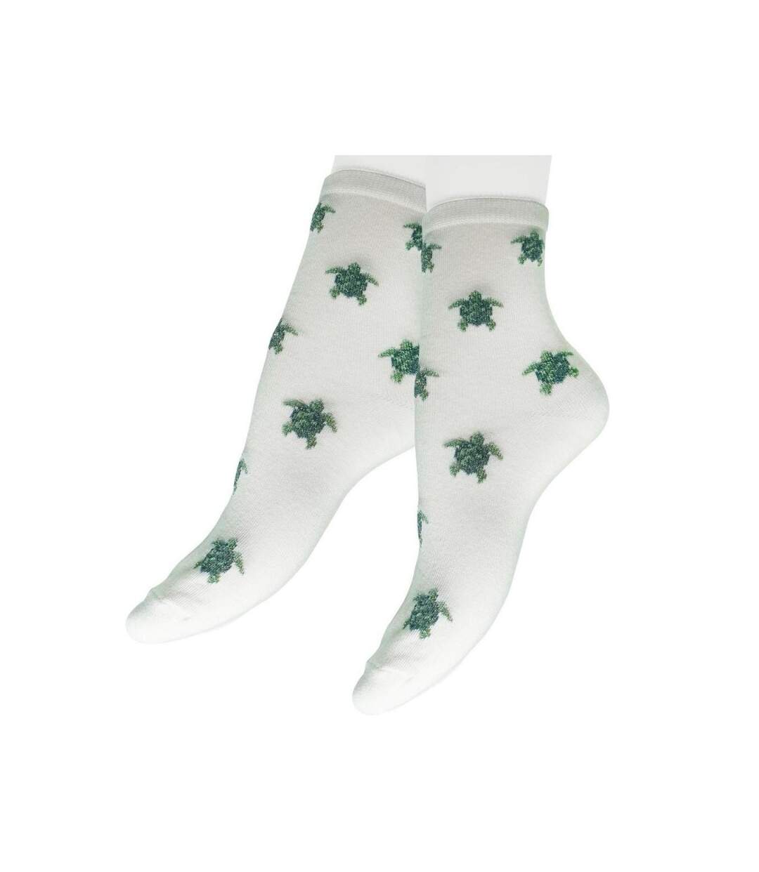 LES LIMOUSINES Mi-Chaussettes Femme Coton TORTUE Blanc-1