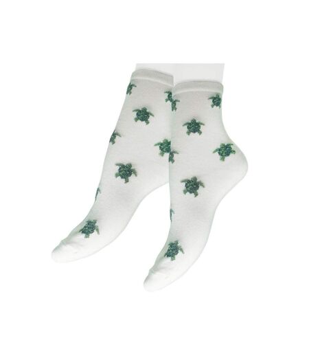 LES LIMOUSINES Mi-Chaussettes Femme Coton TORTUE Blanc