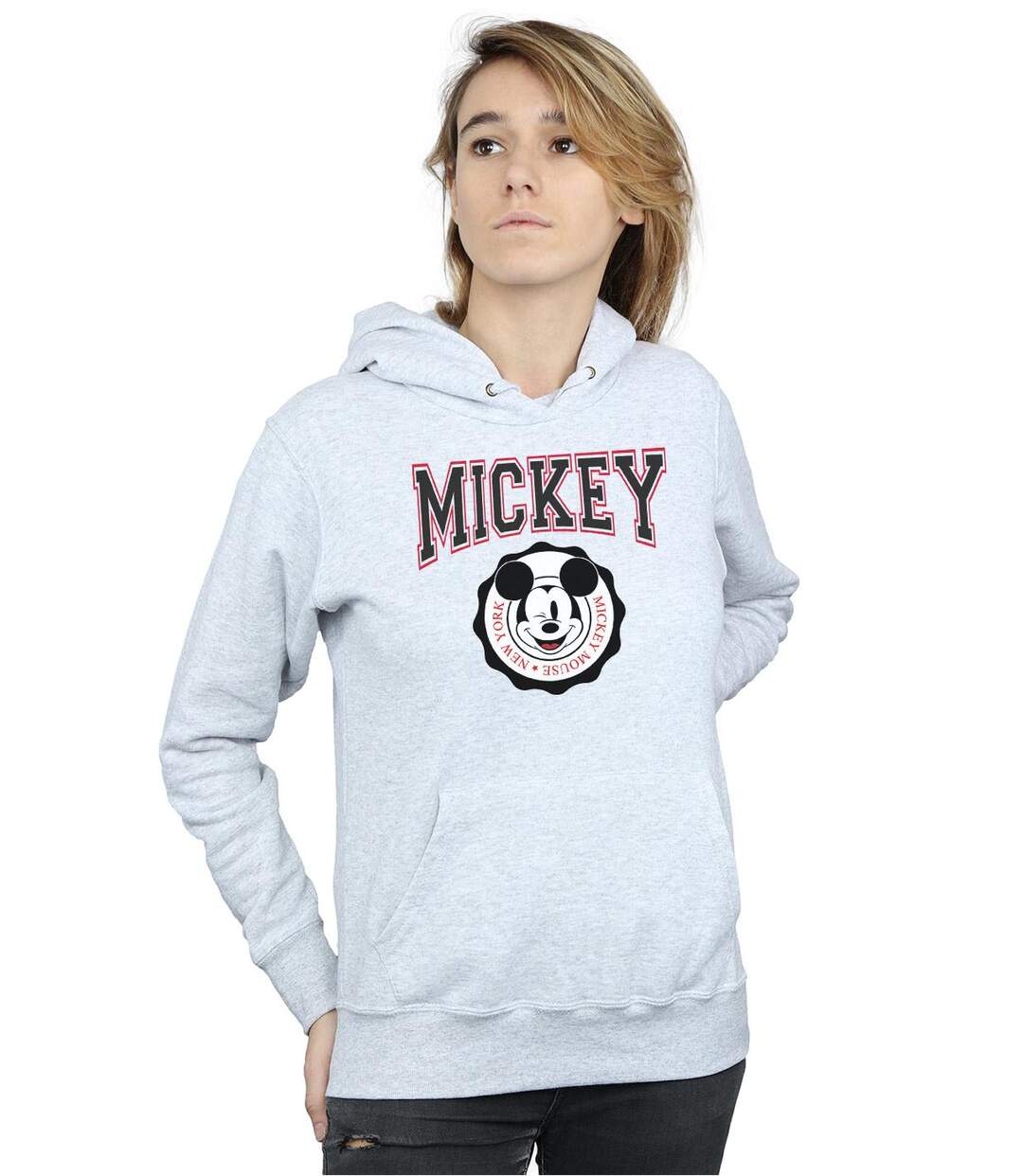 Disney - Sweat à capuche MICKEY MOUSE NEW YORK SEAL - Femme (Gris chiné) - UTBI10833-2