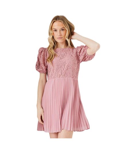 Womens/ladies lace chiffon pleated mini dress blush Dorothy Perkins