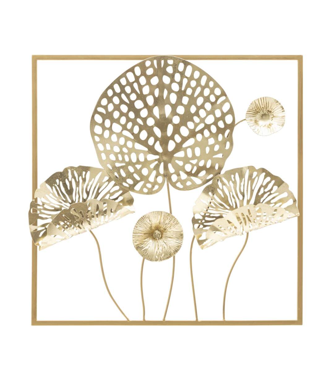 Décoration Murale Encadrée en Métal Flowers 50cm Or-1