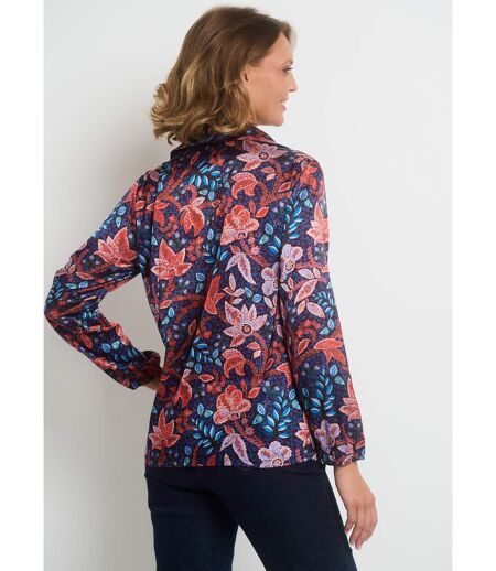 Blouse satin col V manches élastiquées