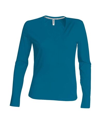 T-shirt manches longues col V - K382 - bleu tropical - femme