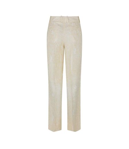 Womens/ladies Fresco Paisley Straight Trousers Coconut Off White