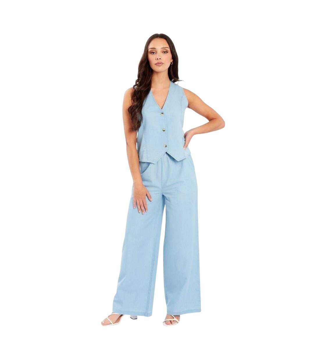 Womens/ladies Shiny Skinny Waistcoat Light Blue Be You-2