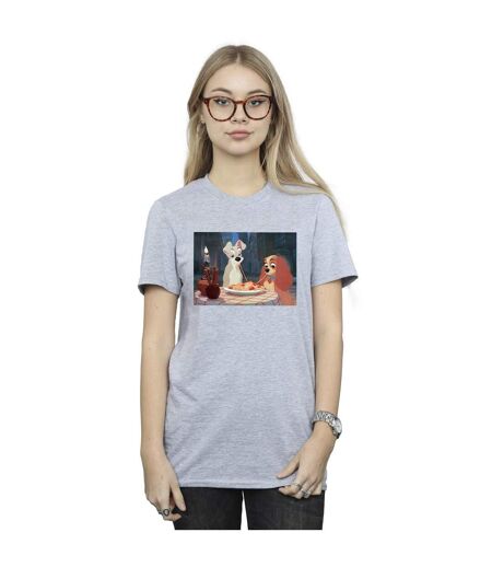 Disney Femme/Ladies Lady And The Tramp Photo Spaghetti Coton Boyfriend T-Shirt (Gris sportif) - UTBI30743