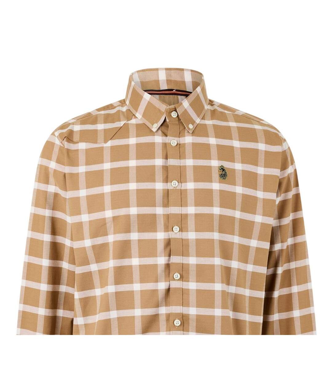 Mens Checked Oxford Long-sleeved Shirt Ecru Caramel Luke 1977-4
