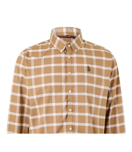 Mens Checked Oxford Long-sleeved Shirt Ecru Caramel Luke 1977