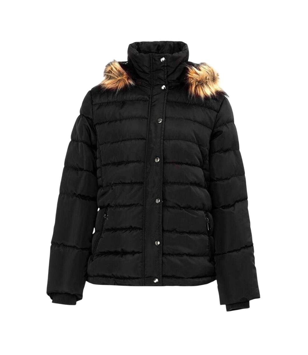 Womens/ladies Faux Fur Detachable Hood Parka Black I Saw It First-2