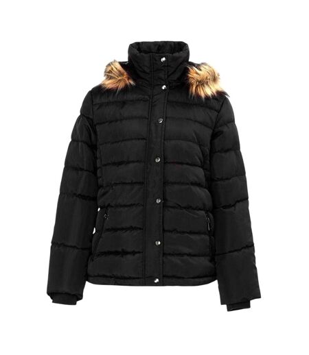 Womens/ladies Faux Fur Detachable Hood Parka Black I Saw It First