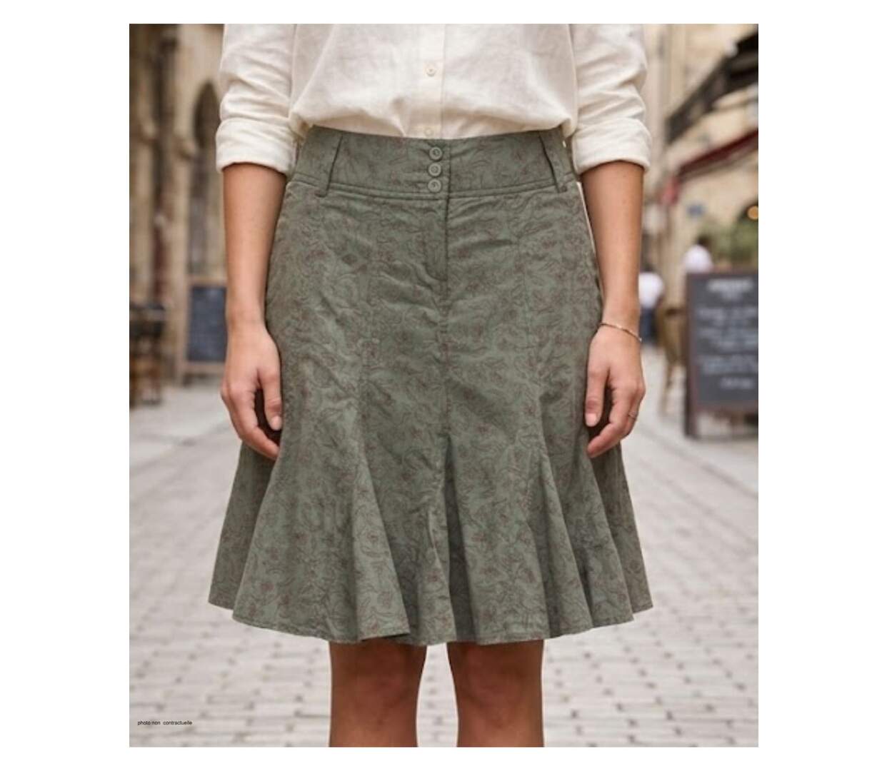 MAYFLOWER 011091U001 - Jupe plissée fleurie pour femme : l'élégance naturelle du coton vert kaki-1