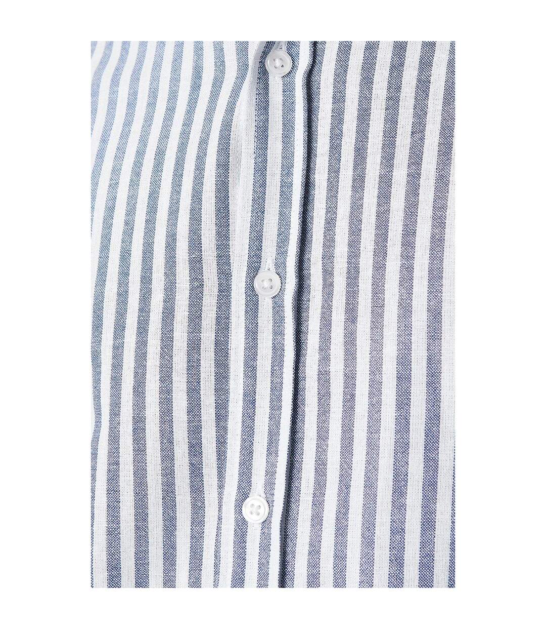 Mens stripe linen long-sleeved shirt navy Burton-3