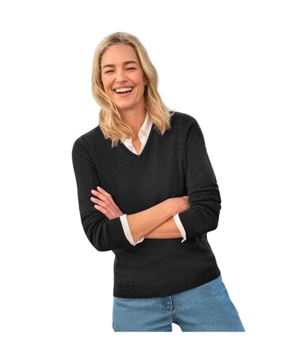 Womens/ladies Cashmere V Neck Jumper Black WoolOvers