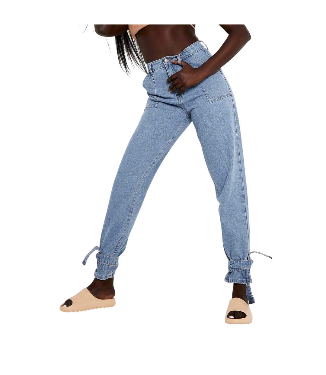 Womens/ladies Denim Tie Up Relaxed Fit Jeans Blue Missy Empire-1