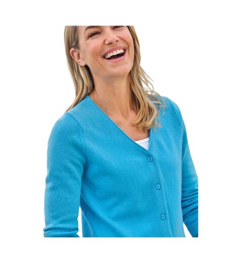 Womens/ladies Cashmere V Neck Classic Cardigan Turquoise Blue WoolOvers