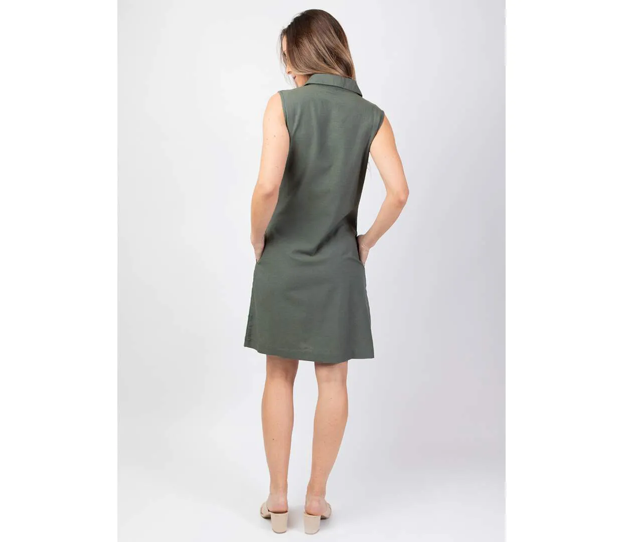 Robe courte style tailleur CELINE unie kaki Coton Du Monde-4