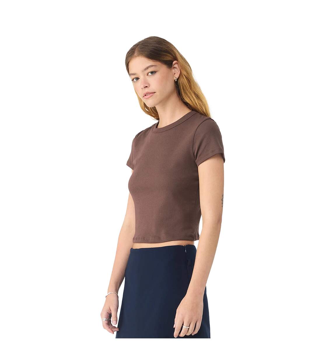 Womens/ladies Micro-rib Crop Top Cocoa Solid Bella + Canvas-1
