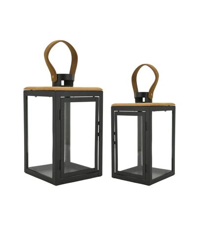 Lanternes en métal et bois (Lot de 2)